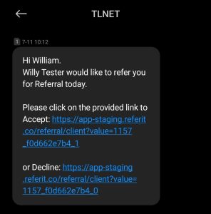SMS for new referral 