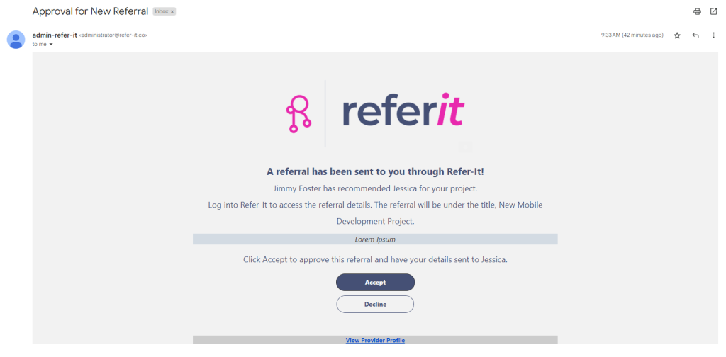 New Referral Email